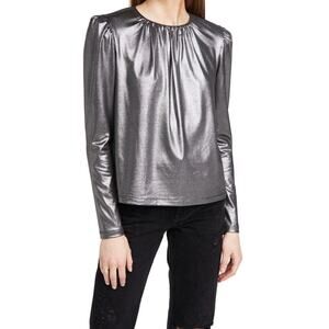 Derek Lam Kary Top Silver Metallic Pleated Pullover Long Sleeve Sz‎ 46 / 10 US